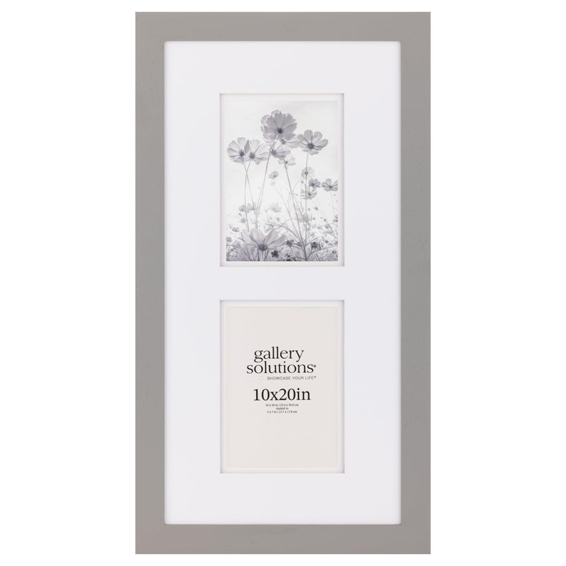 Gallery Solutions 10x20 Picture Frame - Flat Grey Wall Mount, Double White Mat, Versatile Poster Frame for 5x7 Photos - Image 1